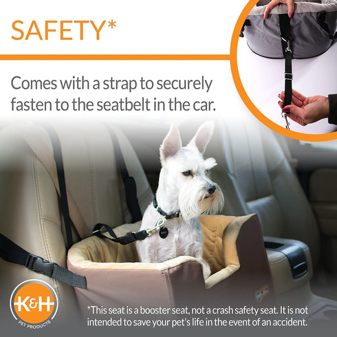 K&H Pet Products Hanging Bucket Booster Pet Seat, Elevated Dog Booster Car Seat for Petite and Toy Breeds, Tan