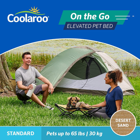 COOLAROO On the Go Cooling Elevated Dog Bed - Portable for Travel & Camping, Standard, Desert Sand