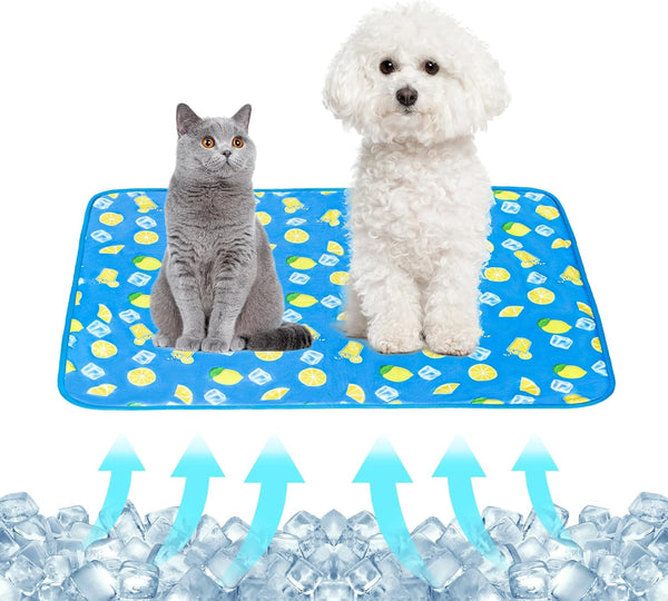 NACOCO Summer Pet Cooling Mat - Cat Dog Cushion Pad for Sleeping Cool, Dark Blue Lemon, S