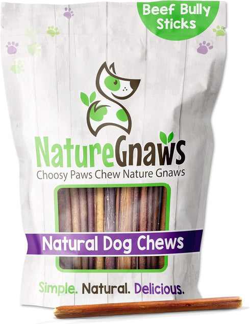 Nature Gnaws Thin Bully Sticks for Dogs 5-6" (1Lb), Mixed Thickness, Long Lasting Natural Thin Beef Chew Bones