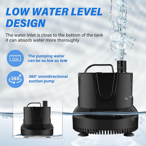 Simple Deluxe 660GPH Bottom Suction Submersible Water Pump 2500L/H 45W, 3 Nozzles with 8.2ft High Lift for Fish Tank, Pond, Aquarium, Hydroponics, Fountains by Simple Deluxe