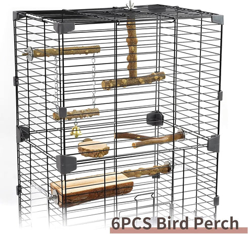 Bird Perches, 6pcs Natural Wood Stand Branches, Chewing Stick Accessories for Parakeet Lovebirds