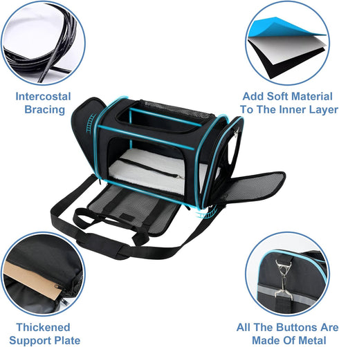 Soundy Large Cat Carrier, Portable Soft Sided Carrier for Cats and Small to Medium Dogs under 25 lbs, Black