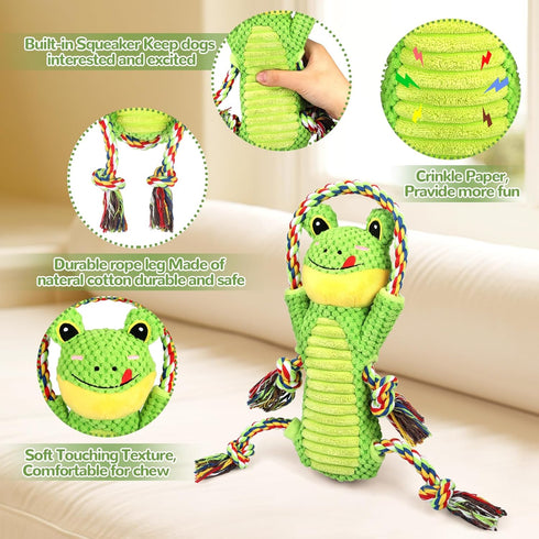 Dog Squeak Toys Plush Dog Toy with Crinkle Paper and Ropes - Small Puppy Toys Interactive Dog Toys for Small, Medium, Large Dogs