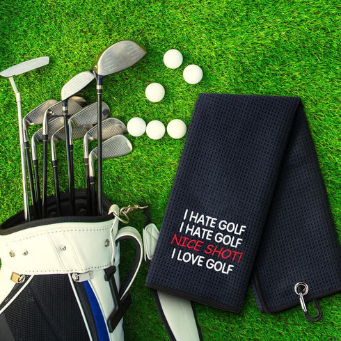 I Hate Golf Nice Shot I Love Golf - Embroidered Golf Towel with Clip, Funny Accessories for Men, Birthday Gift