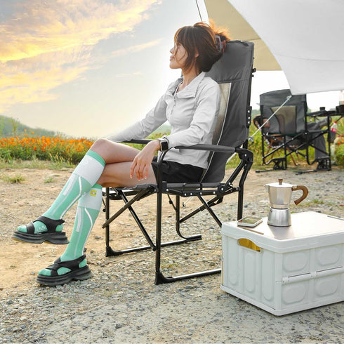 43") Camping Chairs for Adults, Camp Chair with Table, Lawn Chairs with High Back, Outdoor Folding Chairs for Fishing