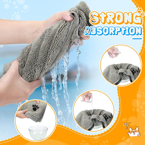 Chumia 4 Pack Absorbent Pet Grooming Towels, Soft Microfiber Quick Drying Dog Bath Towels (Gray, 16 x 31 Inch)