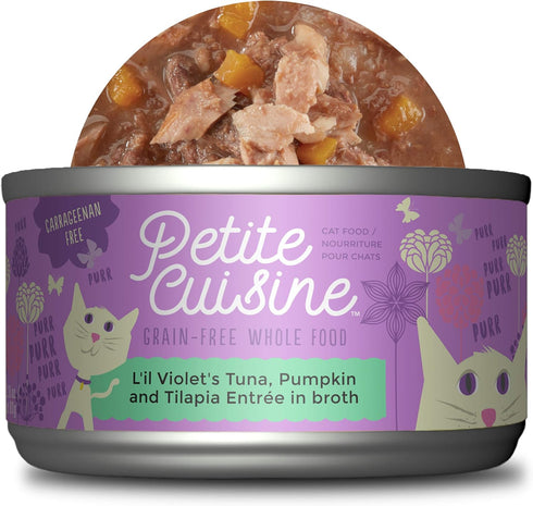 PETITE CUISINE Grain-Free Wet Cat Food, L'il Violet's Tuna, Pumpkin & Tilapia, 24 cans 2.8 oz
