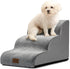 Dog Stairs for Couch or Low Bed, Small Dogs Ramp with Leakproof Fabric Cover, Non-Slip Foam Pet Steps, Grey, 3 Tiers