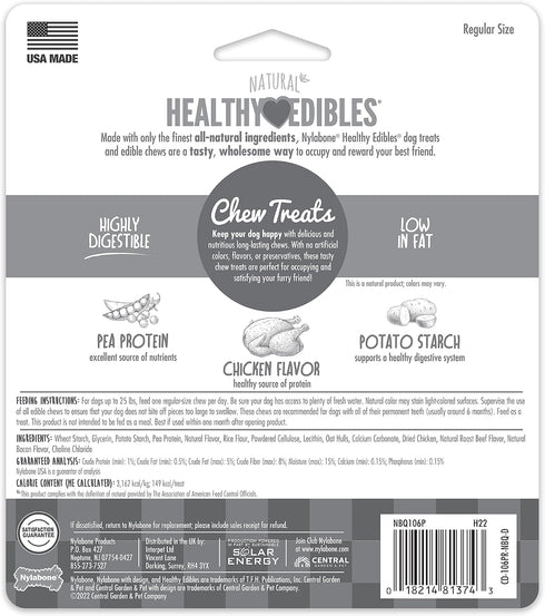 Nylabone Healthy Edibles Natural Dog Chews, Chicken Flavor Treats for Dogs, Small/Regular (3 Count)