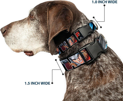 Buckle-Down THOR Poses/Hammer Plastic Clip Collar - 1" Wide - Fits 15-26" Neck - Large