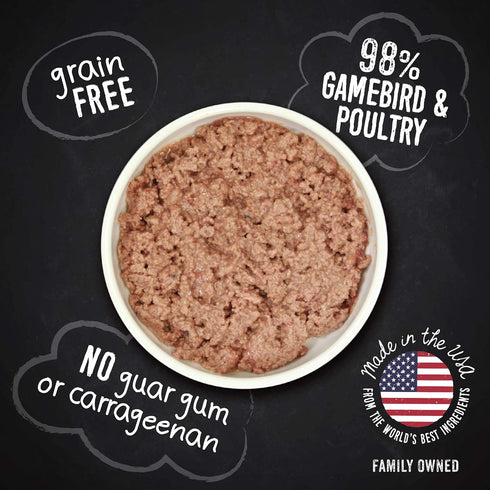 Hound & Gatos Wet Dog Food, 98% Gamebird Poultry, Case of 12, 13 oz Cans