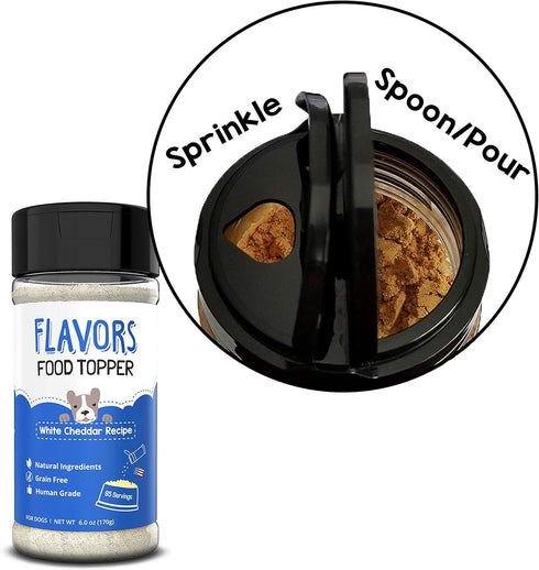 Flavors Food Topper for Dogs, Delicious Seasoning for Dog Food, Natural, Grain-Free Kibble Seasoning, White Cheddar
