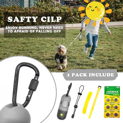 Dog Poop Bags Holder with LED Flashlight | Pet Waste Bags Dispenser for Leash | Grey and Black Container with 30 Bags