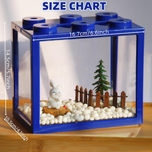 Small Betta Fish Tank, Stackable Mini Aquarium Kit with Gravel & Forest Micro Landscape, 0.6 Gallon (Blue)