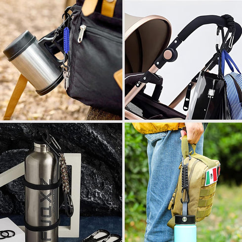 Generic Backpack Paracord Keychain Carabiner with Double Hooks Hanger Stroller Hook for Camping Hiking Clip Water
