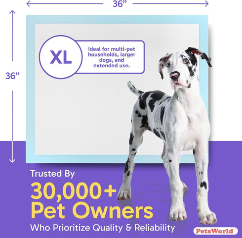 36" 36", 5-Layer (36x36, 25 Count) PETSWORLD Giant Dog Potty Pads, Odor-Eliminating, x Ultra Absorbent Leak-Proof