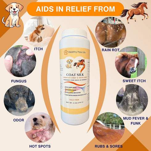 Bundle of Coat Silk Dog Dry Powder (6 oz) to Alleviate Odors and Itchiness & Antiparasitic Dog Shampoo (8 oz)