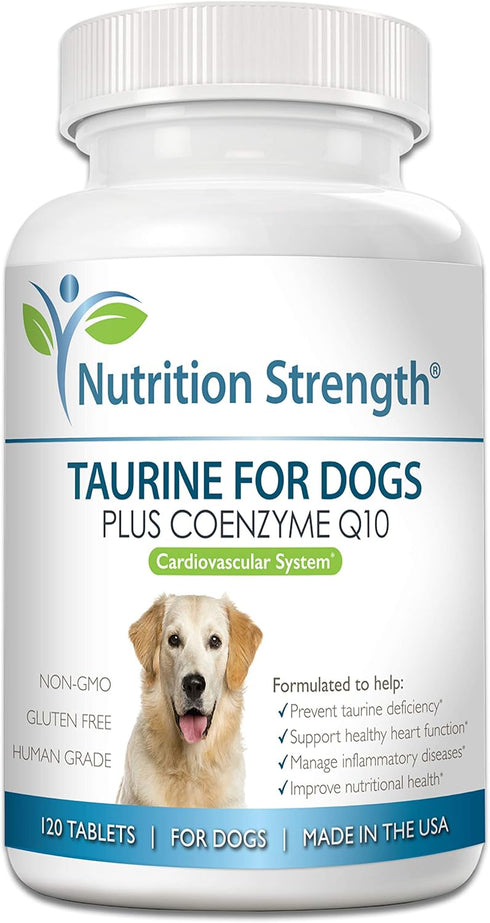 Taurine for Dogs, Supports Healthy Heart Function, with Coenzyme Q10 for Heart Failure Management - 120 Tablets