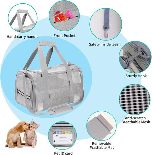 15 Lbs, Soft Sided Cat Carrier for Small Cats Puppies up to Airline Approved Pet Carrier Collapsible Travel Puppy