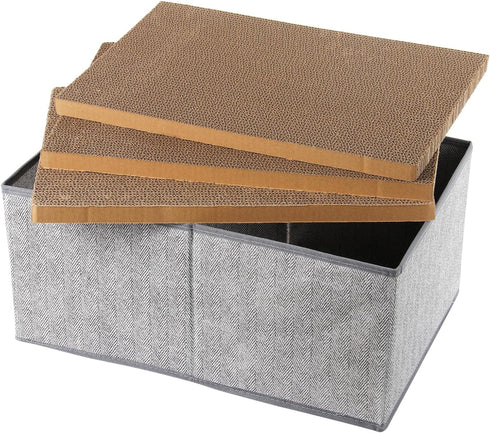 Kichwit Large Cat Scratching Pads, 3pcs Reversible Cardboard Scratcher with Box, 16.5" x 11.7" (Large)