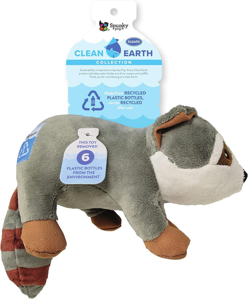 Spunky Pup Clean Earth Plush Raccoon, Large, Made from 100% Recycled Water Bottles, Gray, 7211