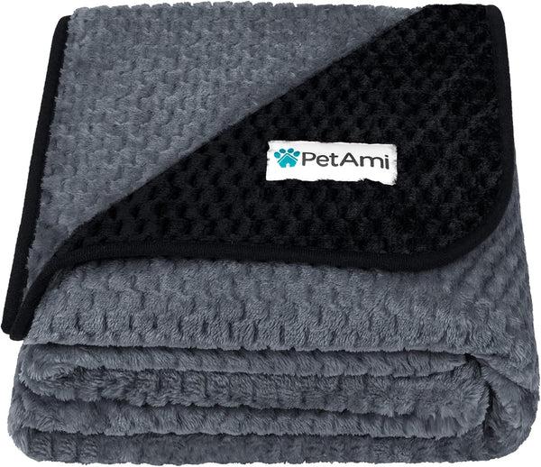 PetAmi Waterproof Dog Blanket, Leakproof XL Pet Blanket for Large Dogs, Reversible Washable Soft Plush, 60x80 Black Gray