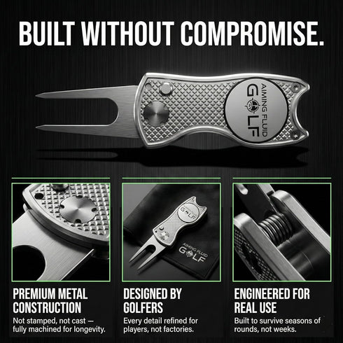 5-in-1 Golf Divot Repair Tool Golfing Ball Marker, Pitch Mark Repair, Putting Alignment, Club Tee, and Groove Cleaner
