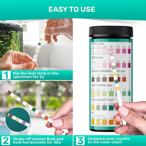 JNW Direct 9-in-1 Aquarium Test Strips - Quick & Accurate Fish Tank Test Kit - 100 Test Strips with eBook