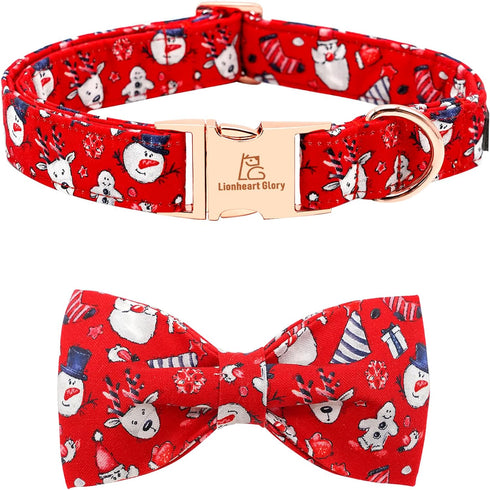 Lionheart Glory Christmas Dog Bow Collar, Santa Print Bow Tie Collar, Adjustable Gift for Large Dogs