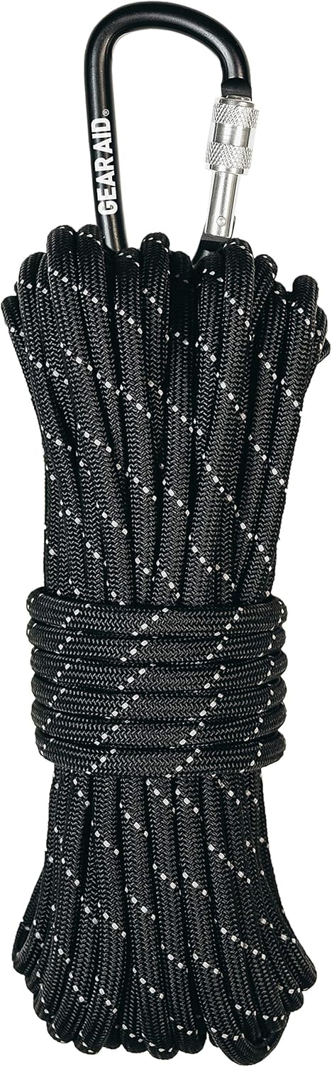 GEAR AID 1100 Paracord and Carabiner 5.5 mm Heavy-Duty Cord for Camping and Survival Black Reflective