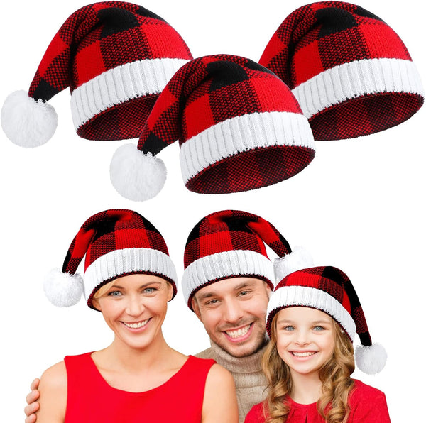 Loopeer 3 Pieces Christmas Knitted Hats - Winter Warm Beanie Caps with Pom Pom Santa Hat