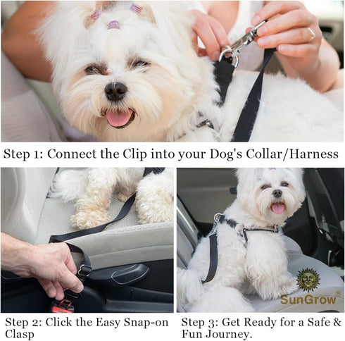 SunGrow Dog Seat Belt for Car - Adjustable Nylon Pet Seatbelt, Supports All Cars, for Dogs, Cats & Ferrets