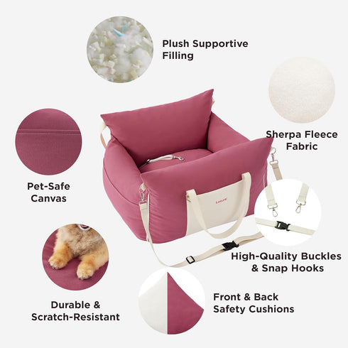 Lesure Small Dog Car Seat - Waterproof Booster Seat with Storage Pockets, Clip-On Safety Leash, Memory Foam Filling,