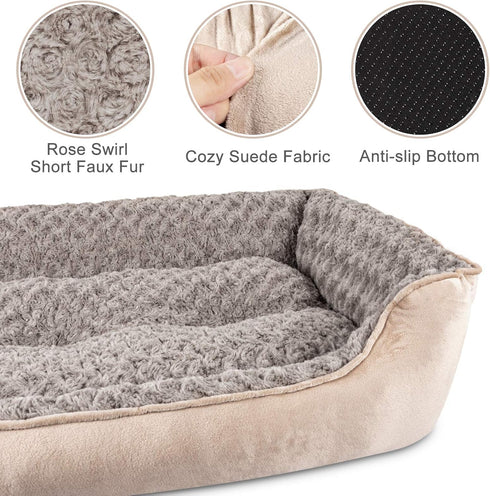 JOEJOY Washable Rectangle Dog Bed for Large Medium Small Dogs, Non-Slip Bottom, Soft Beige Calming Orthopedic Cuddler