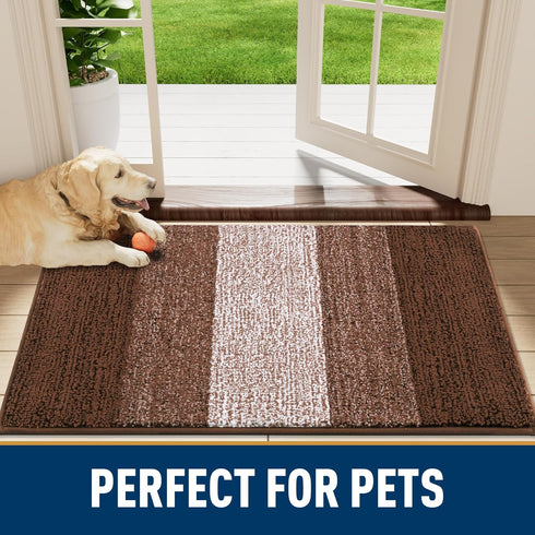 smiry Dog Door Mat for Muddy Paws, Low-Profile Entryway Mat with Non-Slip Backing, 47x24 Inches, Brown.