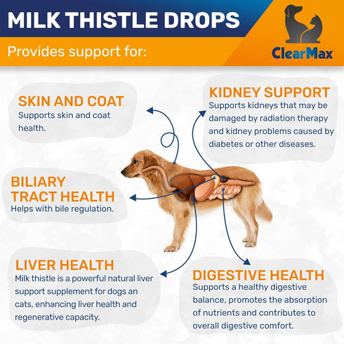 Milk Thistle for Dogs & Cats, Liver and Kidney Support, Milk Thistle Liquid, 2Oz