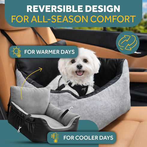 JOTADE 35 lbs Dog Car Seat for Small & Medium Dogs Washable & Reversible Pet Travel Booster Seat, Double Safety