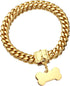 Jewelry Kingdom Gold Dog Chain Collar with ID Tag - 18K Stainless Steel Cuban Link (15MM, 26")