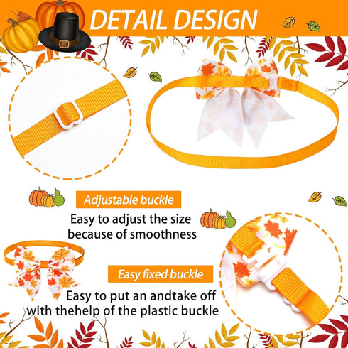 Maitys 40 Pcs Thanksgiving Dog Bow Ties - Autumn Turkey Pumpkin Adjustable Pet Ties for Grooming Accessories