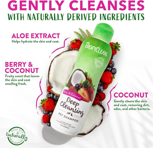 TropiClean Berry & Coconut Deep Cleansing Dog Shampoo | Natural Pet Shampoo | Deodorizing | 20 oz.