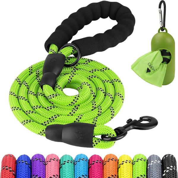 Joytale 6/5/4 FT Heavy Duty Nylon Braided Dog Leash for Small Medium Breeds, Padded Handle, Green, 6'×3/8''