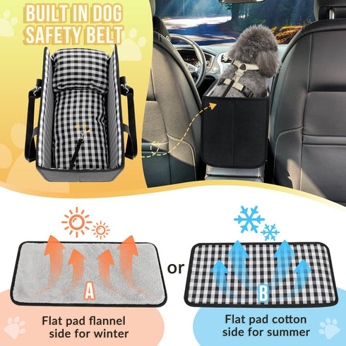 SlowTon Portable Dog Car Seat - Armrest Booster Seat for Small Dogs, Anti-Collapse with Soft Cushion Safety Belt, Black