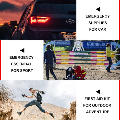 Travel-First Aid-Kit - Car-Home 300PCS Survival-Kit Outdoor-Adventure, Small Portable Red Emergency Essential Sets for
