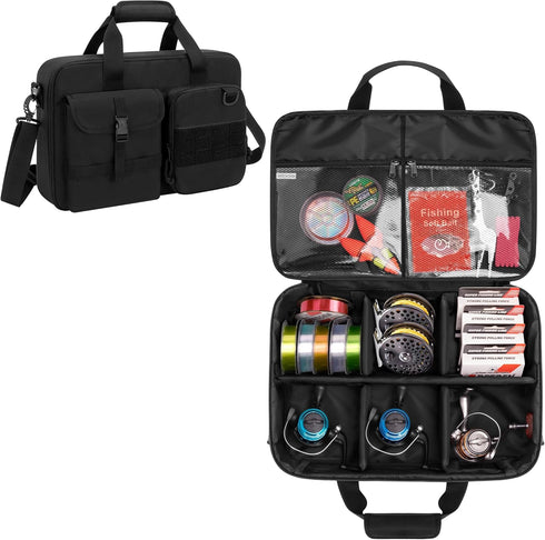 Fishing Reel Case for Spinning Reels, Fly Fishing Reels, Baitcaster Storage Bag with Multiple Pockets and Dividers
