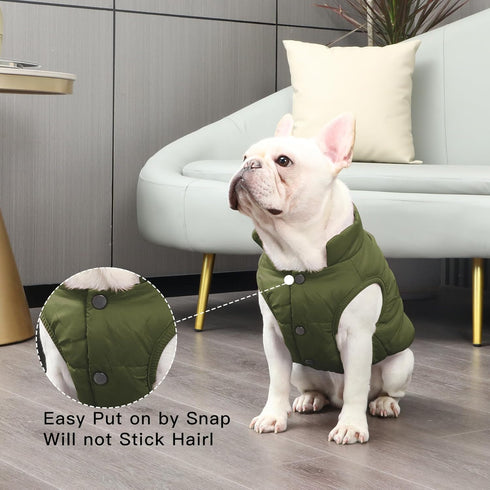 2 Layers Fleece Lined Dog Jacket, Warm Winter Coat for Medium Dogs, Soft Windproof, Green, Size L