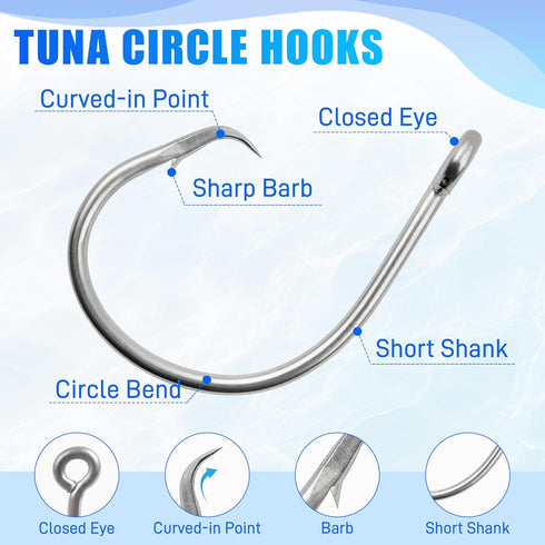 18/0-28/0 Giant Fishing Hooks Tuna Circle Hooks Stainless Steel Big Game Saltwater Fishing Hooks Extra Strong Short