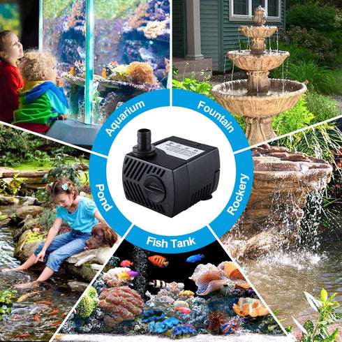 Fountain Pump, 80GPH Submersible Water Pump, Durable Outdoor Fountain Water Pump with 7.2ft Power Cord