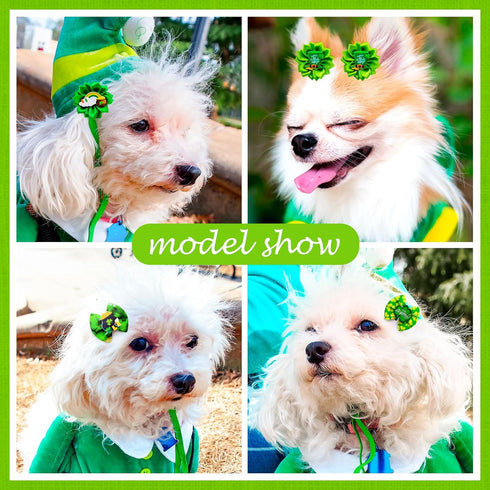 80pcs St.Patrick's Day Dog Bows, Holiday Pet Samll Dog Hair Grooming Bows with Rubber Bands, St.Patrick's Day Green Lucky Clover Element Dog Hair Bows for Dog Puppy Yorkie Hair Accessories