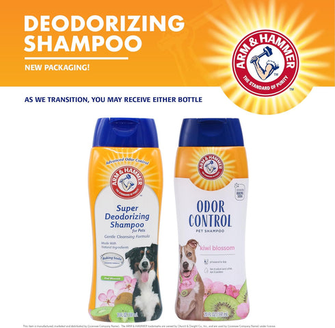 Arm & Hammer Super Deodorizing Shampoo for Dogs - Best Odor Eliminating Shampoo, Fresh Kiwi Blossom Scent, 20 oz, 6-Pack